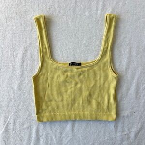 Zara Women’s Yellow Ribbed Square Neck Cropped Tank Top - Size XS
